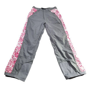 Predator Wear '05/'06 Women Medium Gray Pink Floral Fleece Lined Snow‎ Ski Pants